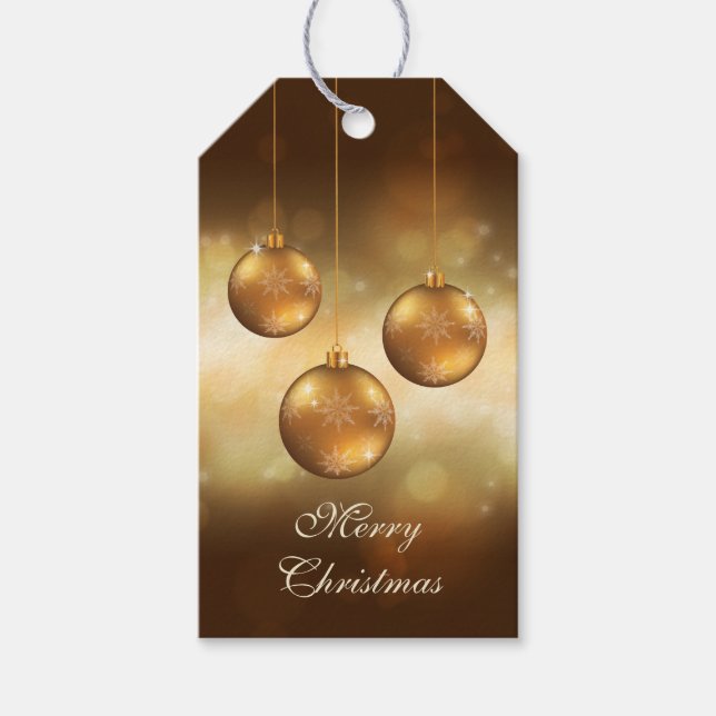 Gult Bokeh: Golden Gult Jul Baubles Presentetikett (Framsidan)