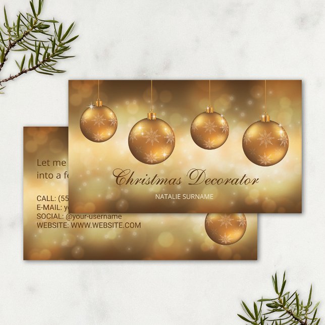 Gult Bokeh: Golden Gult Jul Baubles Visitkort (Skapare uppladdad)
