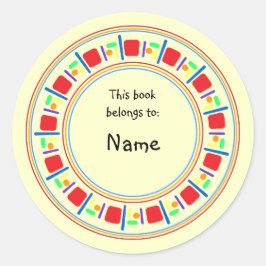 Gult-bokplåt med färgstark gräns runt klistermärke