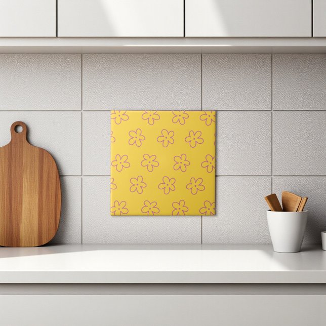 Gult Bold Y2K Wildblomma Vibrant Vår Decor Kakelplatta (Yellow Bold Y2K Wildflower Vibrant Spring Decor Ceramic Tile)