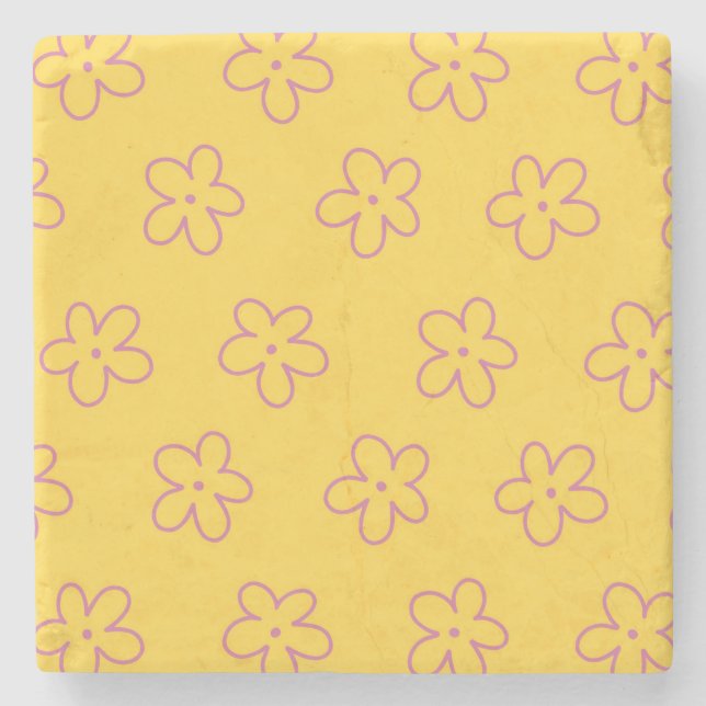 Gult Bold Y2K Wildblomma Vibrant Vår Decor Stenunderlägg (Framsidan)