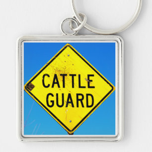 gult boskapsskydd, skylt blått nyckelområde fyrkantig silverfärgad nyckelring