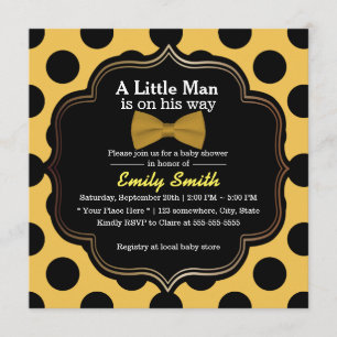 Gult Bow Tie Polka dots Little Man Baby Shower Inbjudningar