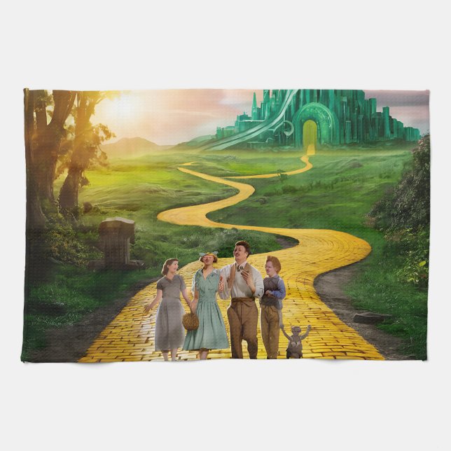 Gult Brick Road till Emerald City Kökshandduk (Horisontell)
