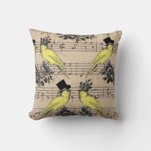 Gult Bröllop Fransk Birds Pillow on Music Lakan Kudde