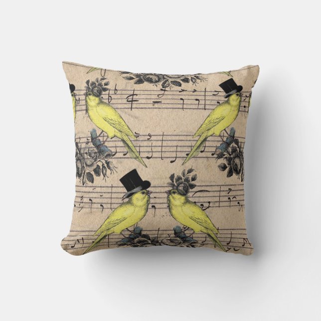 Gult Bröllop Fransk Birds Pillow on Music Lakan Kudde (Framsida)