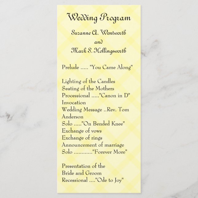Gult Bröllopsprogram, Garden Wedding, Vår Program (Framsida)
