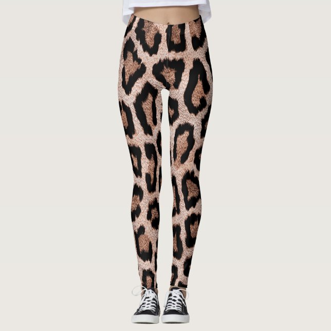 Gult Brown Black Leopard Animal Print Leggings (Framsida)