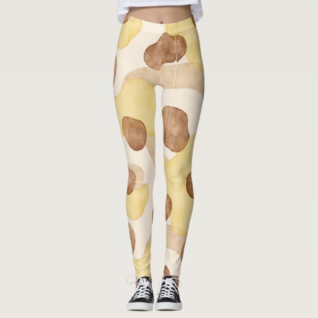 Gult Brown Camouflage Stil Leggings (Framsida)