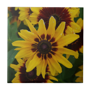 Gult Brown Flowers-panel Kakelplatta