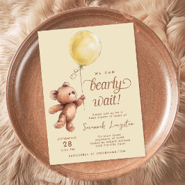 Gult Brown Neutral Nalle Baby Shower Inbjudningar