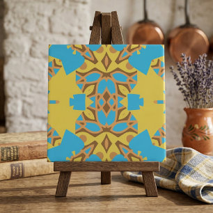 Gult Brown och turkos Ethnic Boho Mönster Kakelplatta