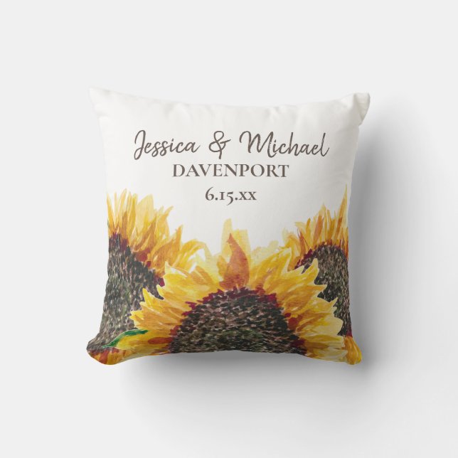 Gult Brown Sunblommor Newlyweds Äventyr Begins Kudde (Framsida)