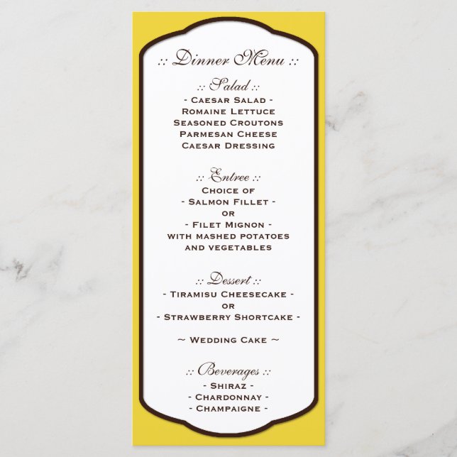 Gult Brown & White Wedding Reception Menus Meny (Framsida)