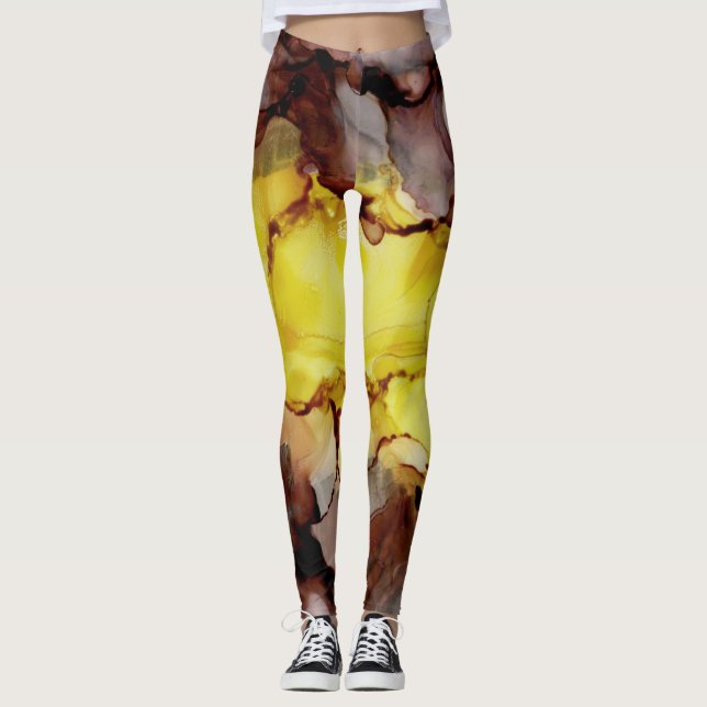 Gult & brun Abstrakt Leggings (Framsida)