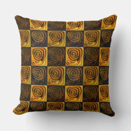 Gult Brun fyrkanter med cirklar i rostmosaik Kudde