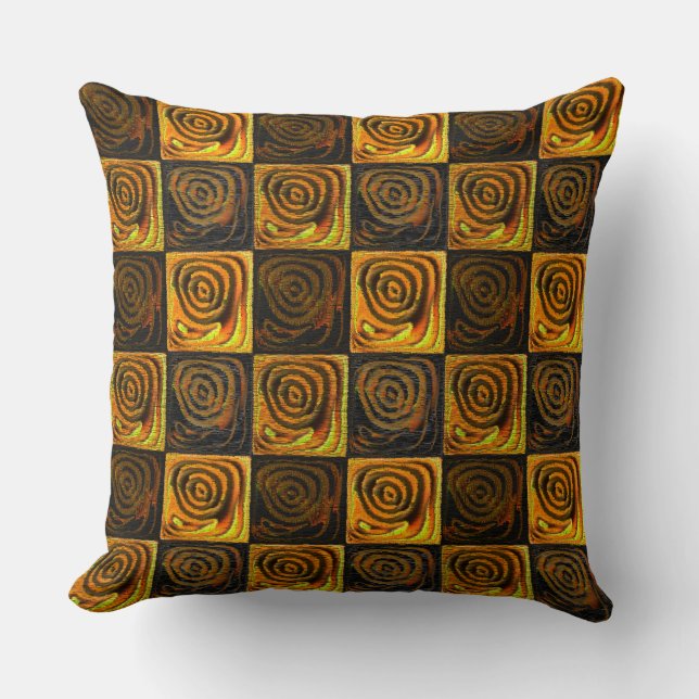 Gult Brun fyrkanter med cirklar i rostmosaik Kudde (Framsida)