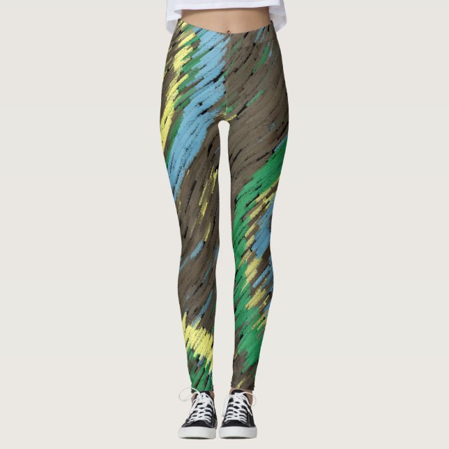 gult brun grönt cirklar abstrakt modern konst leggings (Framsida)