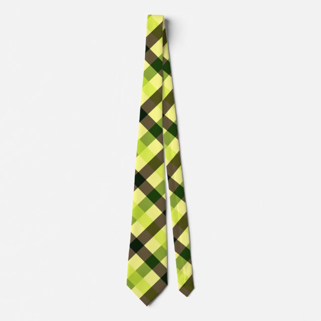 Gult, brun och Grönt Diagonal Gingham Slips (Framsida)