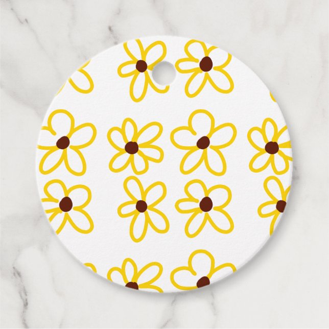 Gult brun solros mönster blommigt modern boho gåvor etiketter (Framsida)