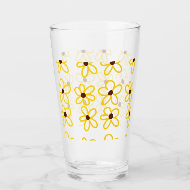 Gult brun solros mönster blommigt modern boho glaskopp (Framsida)