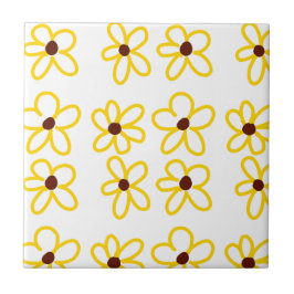 Gult brun solros mönster blommigt modern boho kakelplatta