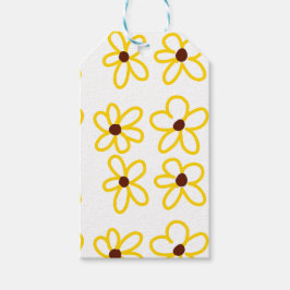 Gult brun solros mönster blommigt modern boho presentetikett