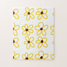 Gult brun solros mönster blommigt modern boho pussel