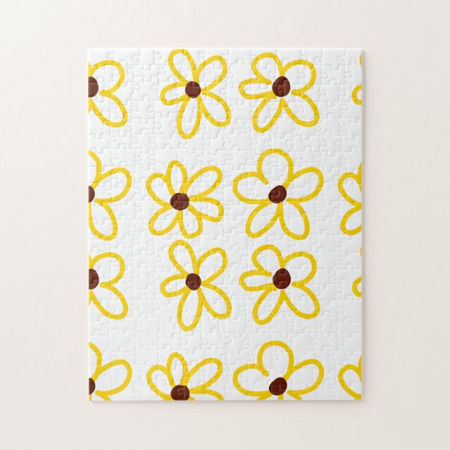 Gult brun solros mönster blommigt modern boho pussel (Vertikal)