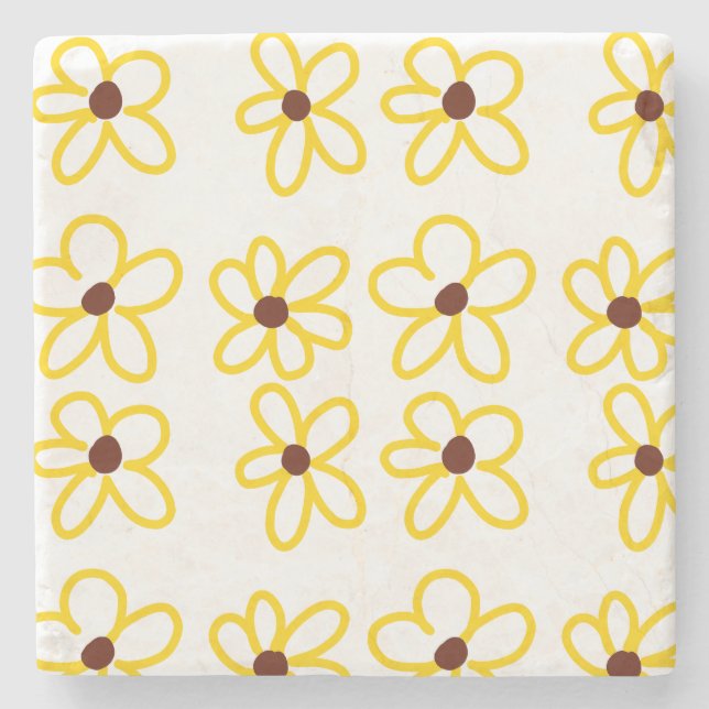 Gult brun solros mönster blommigt modern boho stenunderlägg (Framsidan)