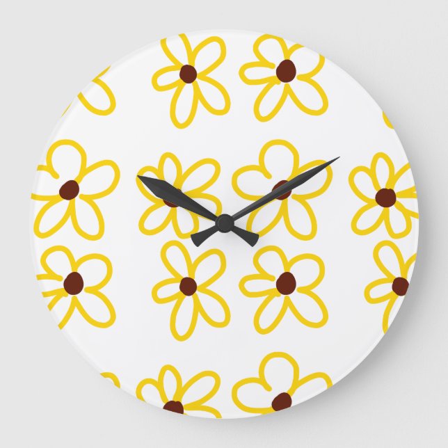 Gult brun solros mönster blommigt modern boho stor klocka (Framsida)