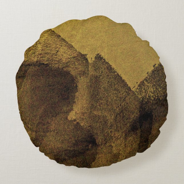 Gult brun svart abstrakt som målar penseldrag rund kudde (Baksidan)