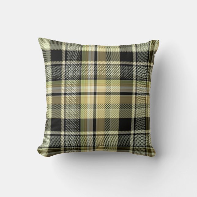Gult-brun tartan plaid. kudde (Framsida)
