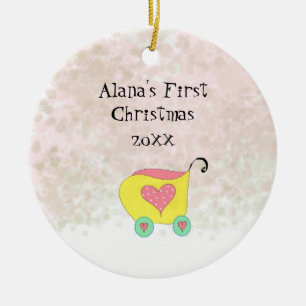 Gult Buggy Babys första jul Julgransprydnad Keramik
