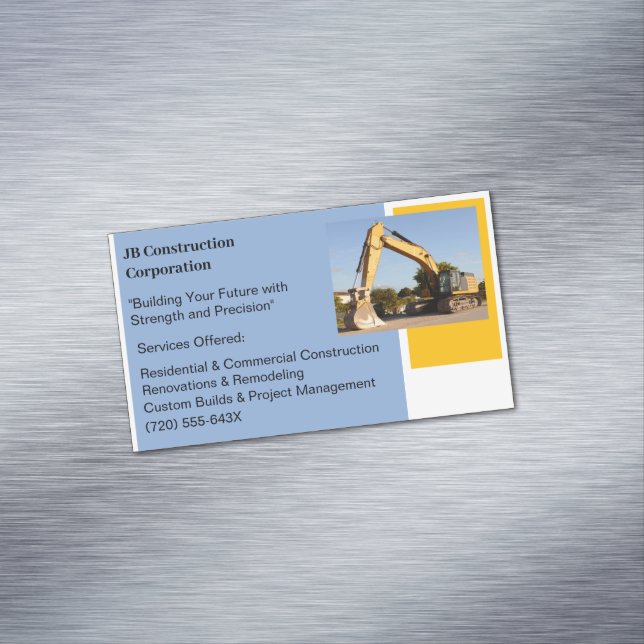 Gult Bulldozer Byggnad ConTRAR Construction Magnetiska Visitkort (In Situ)
