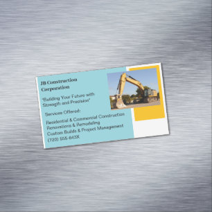 Gult Bulldozer Byggnad ConTRAR Construction Magnetiska Visitkort