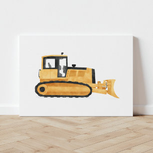 Gult Bulldozer Construction Fordon Kanvastryck