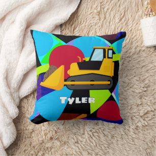Gult Bulldozer, Geometric Shapes Child's Namn Kudde