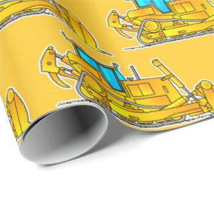 Gult Bulldozer Wrapping Papper Construction Themme Presentpapper