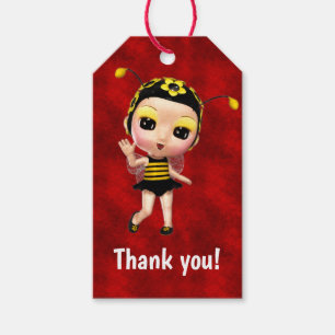 Gult Bumblebee Fairy Doll på Red Velvet Presentetikett