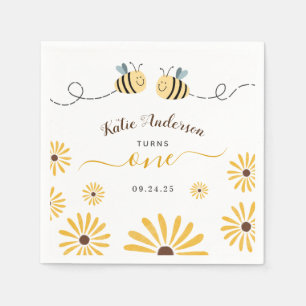Gult Bumblebee och Sunblommor First Birthay Pappersservett