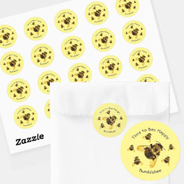 Gult Bumblebees Time to Bee Lycklig Anpassade Runt Klistermärke