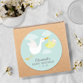 Gult Bundle Stork Unisex Baby Shower Runt Klistermärke