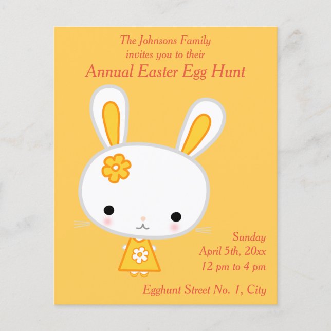 Gult Bunny Påskägg Hunt-inbjudningar Flyer (Framsida)
