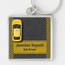 Gult Business Cab Driver Taxi Service Fyrkantig Silverfärgad Nyckelring