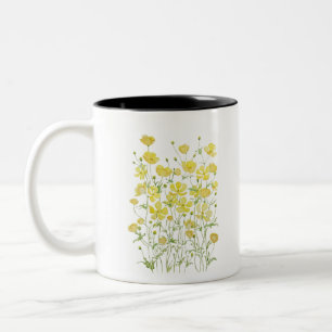 gult-buttercentiblommor fält Två-Tonad mugg
