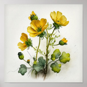 Gult Buttercups Flower Art Print Poster