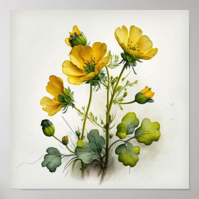 Gult Buttercups Flower Art Print Poster (Framsidan)