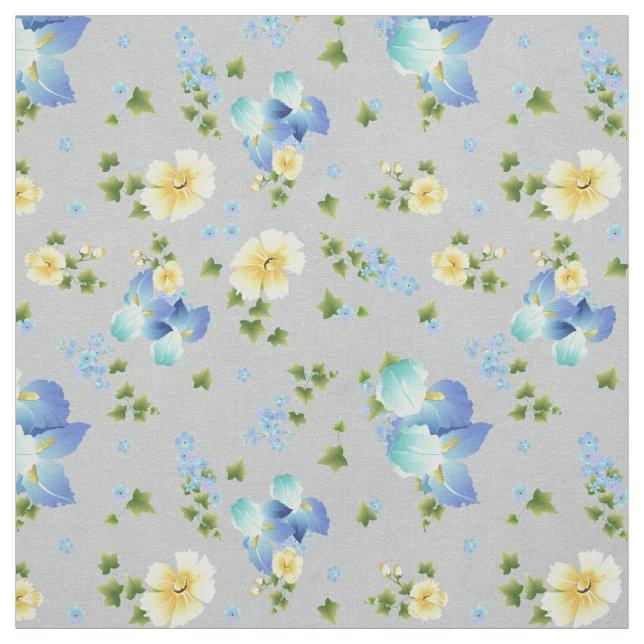 Gult Buttercups och Blue Iris Fabric Tyg (Provkarta)