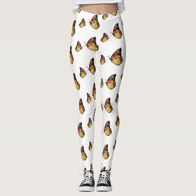 Gult Butterflies Art Anpassningsbar Leggings (Framsida)